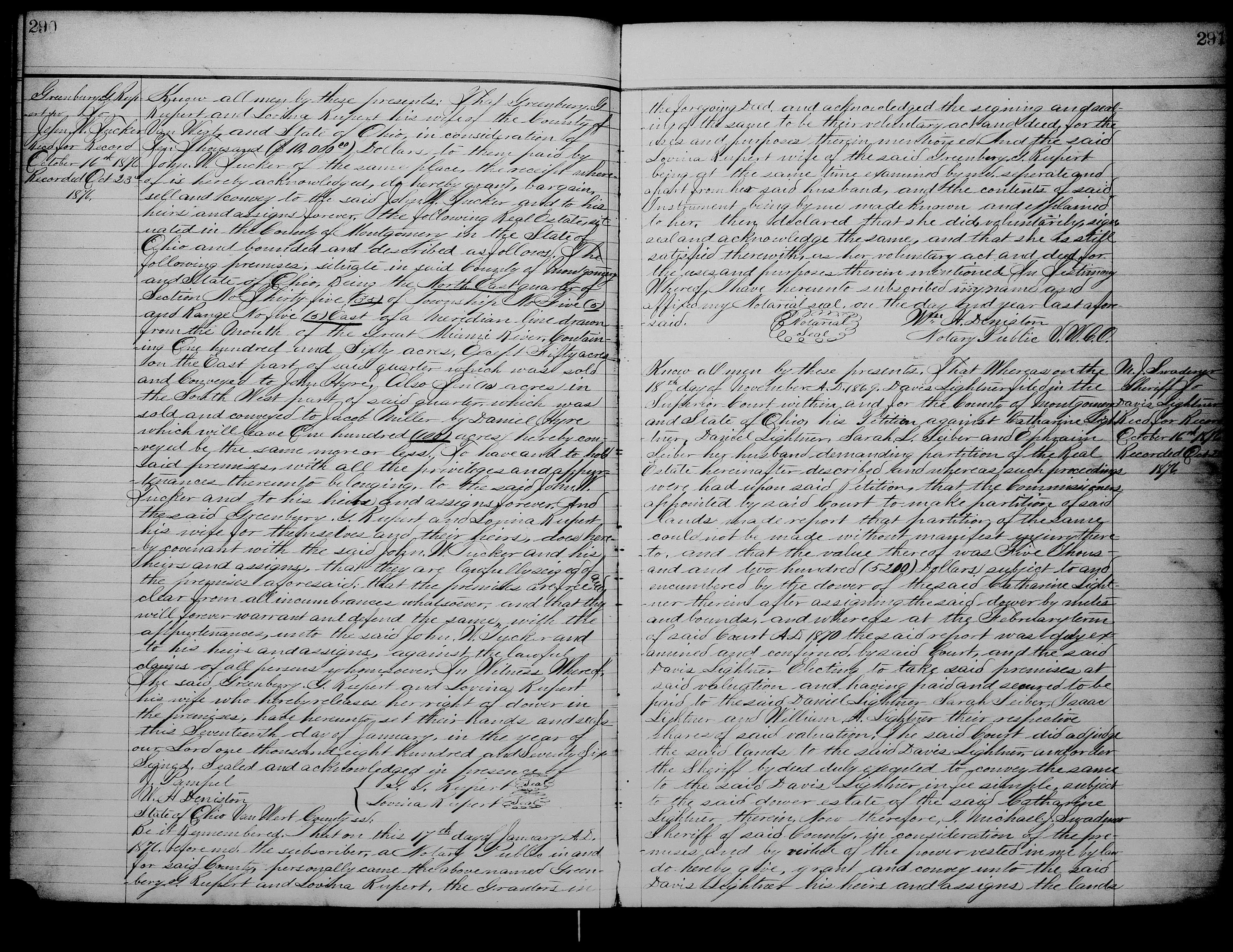 Greenberry G. Rupert & Lavina Hyre Rupert Sold 100 Acres To John Tucker, 01-17-1876